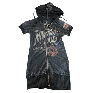 Affliction Y2K Womens Graphic Zip Long Hoodie Size L Black Distressed